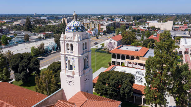 Aerial view of a public high school Downtown Fullerton, California.